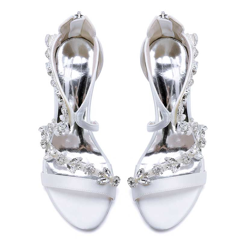 Elegant satin rhinestone wedding heels with sparkling embellishments for stylish brides