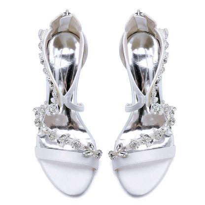 Elegant satin rhinestone wedding heels with sparkling embellishments for stylish brides