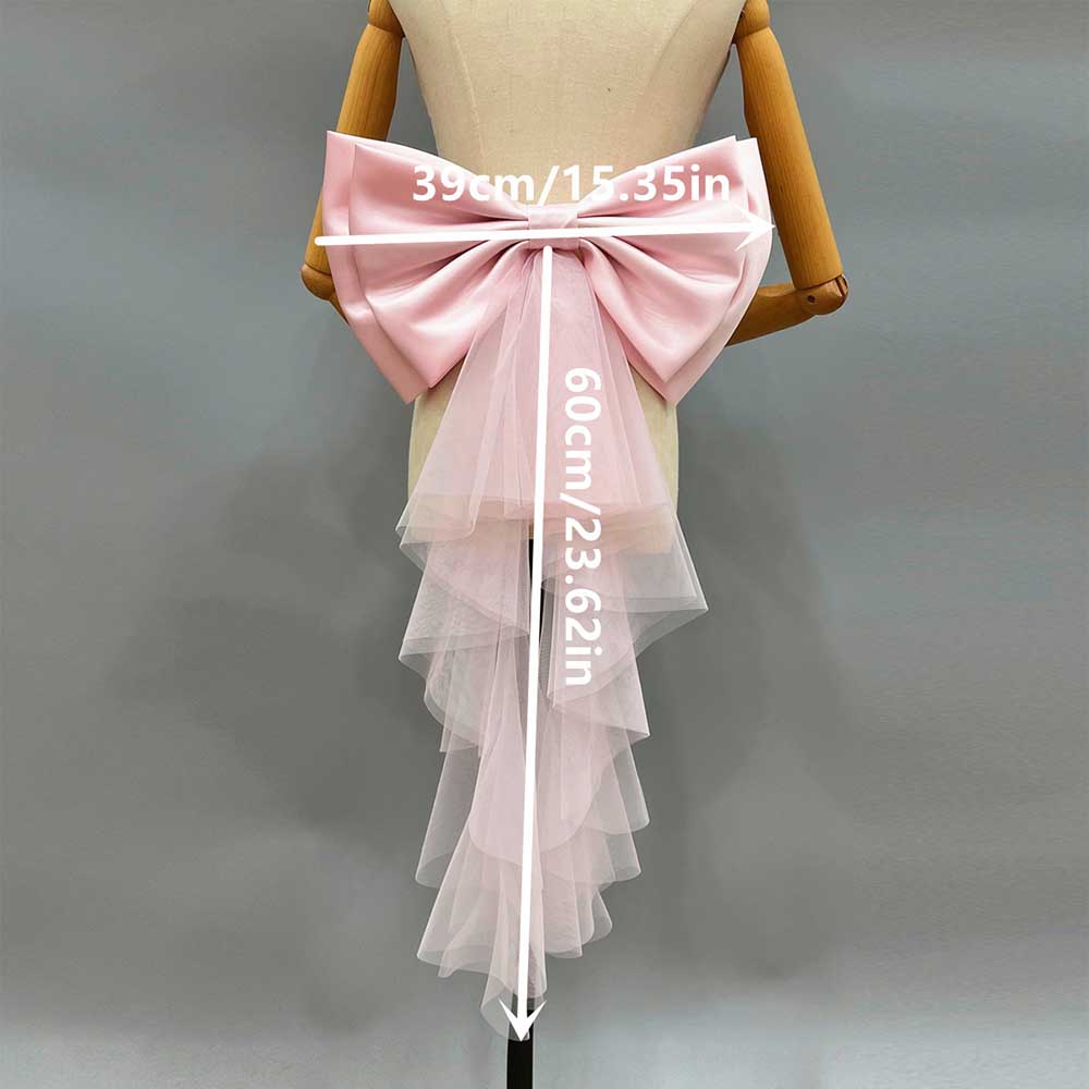 Satin wedding bow for bridal dress in pink with tulle layers for elegant styling