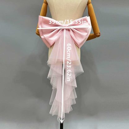 Satin wedding bow for bridal dress in pink with tulle layers for elegant styling