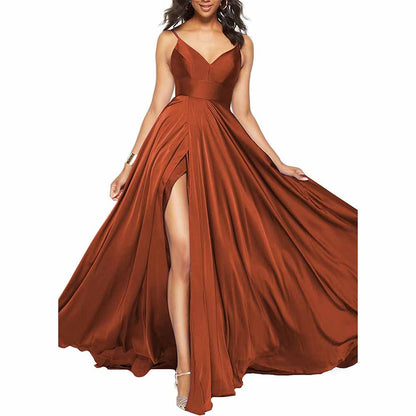 Women's Long Prom Dress Spaghetti Strap A Line Satin Formal Evening Party Gown