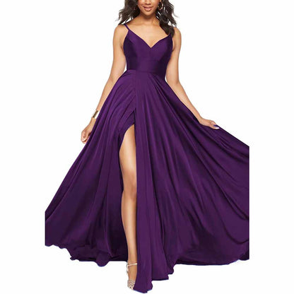 Women's Long Prom Dress Spaghetti Strap A Line Satin Formal Evening Party Gown