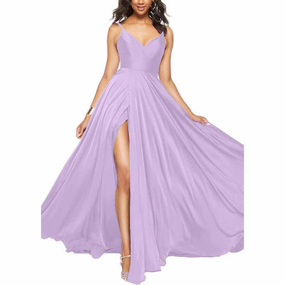 Women's Long Prom Dress Spaghetti Strap A Line Satin Formal Evening Party Gown