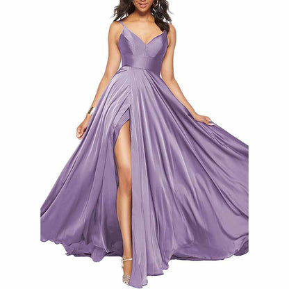 Women's Long Prom Dress Spaghetti Strap A Line Satin Formal Evening Party Gown