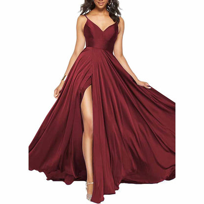 Women's Long Prom Dress Spaghetti Strap A Line Satin Formal Evening Party Gown