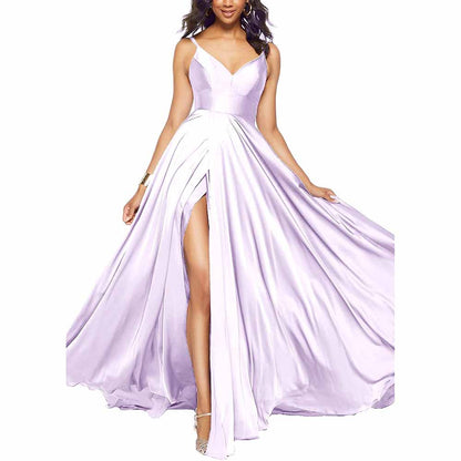 Women's Long Prom Dress Spaghetti Strap A Line Satin Formal Evening Party Gown