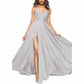 Women's Long Prom Dress Spaghetti Strap A Line Satin Formal Evening Party Gown