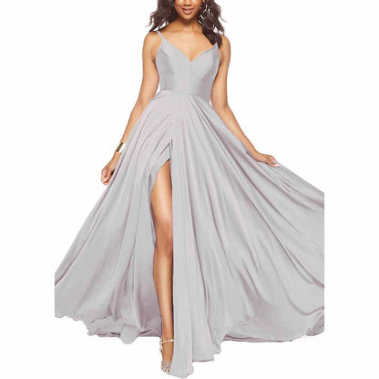 Women's Long Prom Dress Spaghetti Strap A Line Satin Formal Evening Party Gown