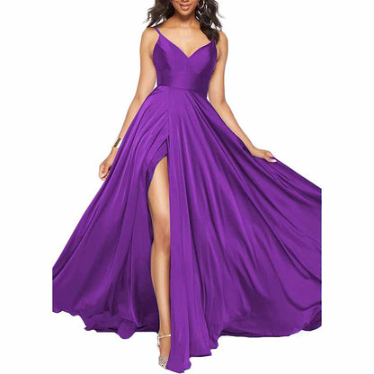 Women's Long Prom Dress Spaghetti Strap A Line Satin Formal Evening Party Gown