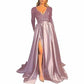 Sparkly Satin Wedding Dress with Pocket Long Sleeve Split Prom Gowns Winter Event Dress