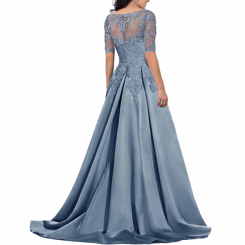 A-Line Mother of the Bride Dress Wedding Gues Floor Length Satin Lace 3/4 Length Sleeve Prom Dress