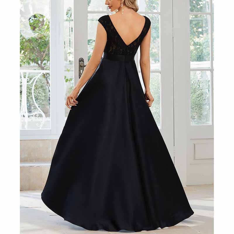 Women Lace and Satin Bridesmaid Dress High-Low A Line Wedding Guest Dress