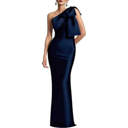Satin Mermaid Wedding Ball Gown Bow Detail Single Shoulder Prom Dress