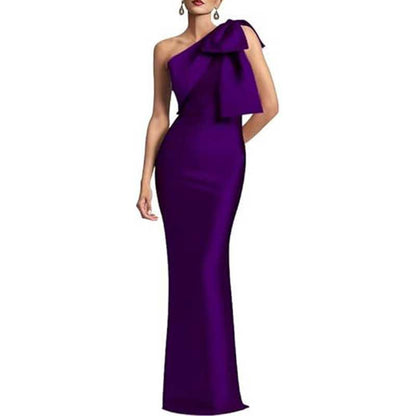 Satin Mermaid Wedding Ball Gown Bow Detail Single Shoulder Prom Dress