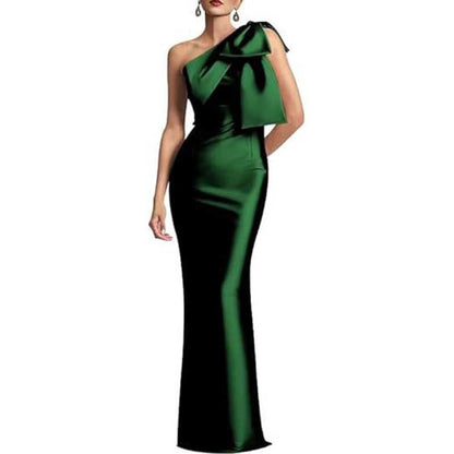 Satin Mermaid Wedding Ball Gown Bow Detail Single Shoulder Prom Dress