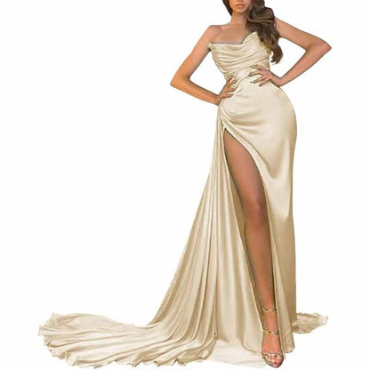 Women's Strapless Mermaid Prom Dresses Long High Split Formal Evening Party Gowns