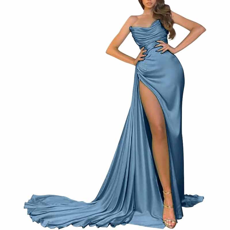 Women's Strapless Mermaid Prom Dresses Long High Split Formal Evening Party Gowns