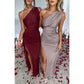 One Shoulder Satin High Split Maxi Dress Wedding Guest Dress