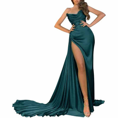 Women's Strapless Mermaid Prom Dresses Long High Split Formal Evening Party Gowns