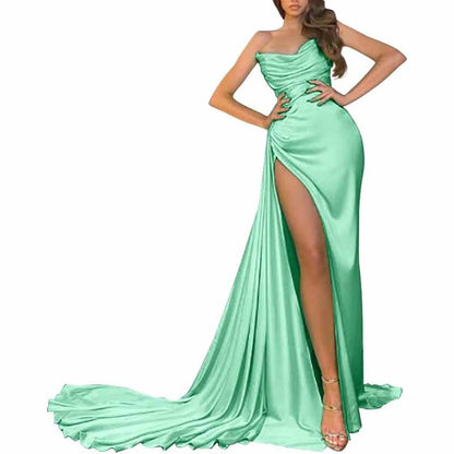 Women's Strapless Mermaid Prom Dresses Long High Split Formal Evening Party Gowns