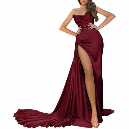 Women's Strapless Mermaid Prom Dresses Long High Split Formal Evening Party Gowns