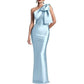 One Shoulder Satin Long Prom Dress Bow Mermaid Bridesmaid Dresses Floor Evening Party Gowns