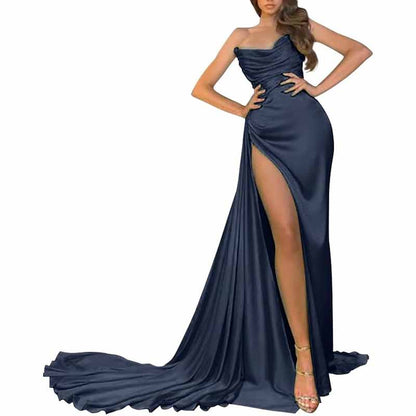 Women's Strapless Mermaid Prom Dresses Long High Split Formal Evening Party Gowns
