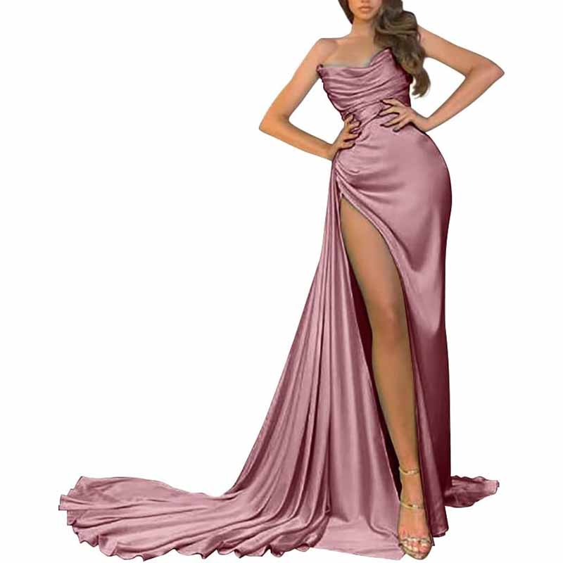 Women's Strapless Mermaid Prom Dresses Long High Split Formal Evening Party Gowns