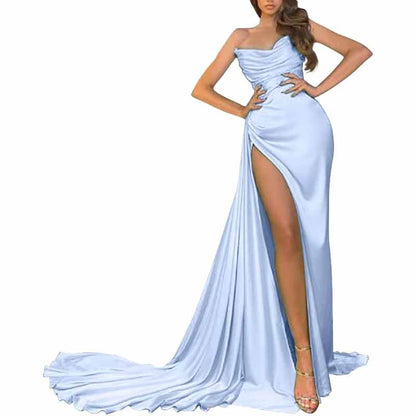 Women's Strapless Mermaid Prom Dresses Long High Split Formal Evening Party Gowns