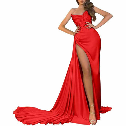 Women's Strapless Mermaid Prom Dresses Long High Split Formal Evening Party Gowns