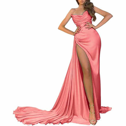 Women's Strapless Mermaid Prom Dresses Long High Split Formal Evening Party Gowns