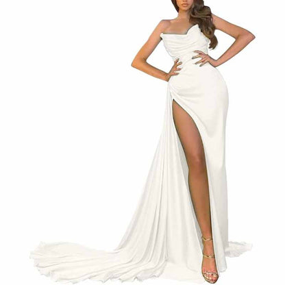 Women's Strapless Mermaid Prom Dresses Long High Split Formal Evening Party Gowns