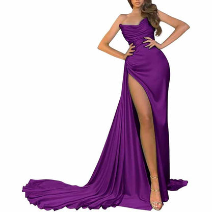 Women's Strapless Mermaid Prom Dresses Long High Split Formal Evening Party Gowns