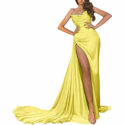 Women's Strapless Mermaid Prom Dresses Long High Split Formal Evening Party Gowns