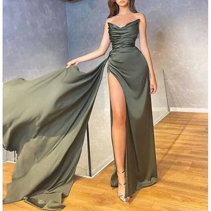 Women's Strapless Mermaid Prom Dresses Long High Split Formal Evening Party Gowns