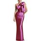 One Shoulder Satin Long Prom Dress Bow Mermaid Bridesmaid Dresses Floor Evening Party Gowns