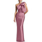 One Shoulder Satin Long Prom Dress Bow Mermaid Bridesmaid Dresses Floor Evening Party Gowns