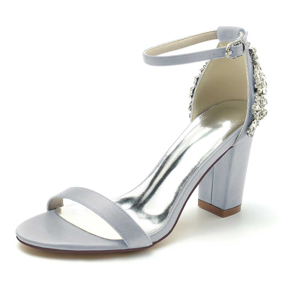 S&DCo. elegant wedding sandals for brides with ankle strap and embellished detail in soft gray