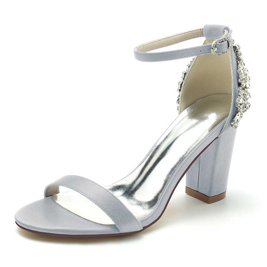 S&DCo. elegant wedding sandals for brides with ankle strap and embellished detail in soft gray