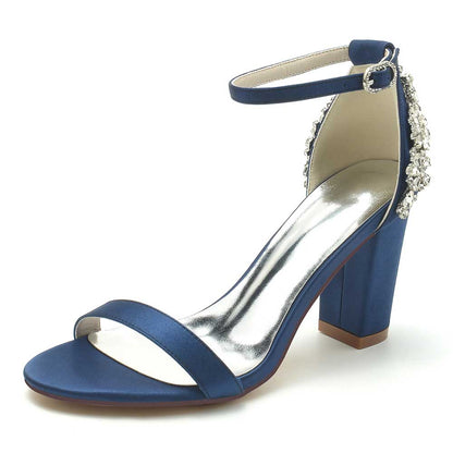 S&DCo. blue wedding sandals for brides with ankle strap and elegant embellishments