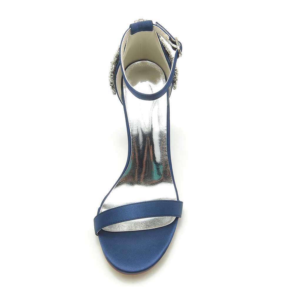 Stylish blue wedding sandals for brides with ankle strap featuring a sleek design and embellished details