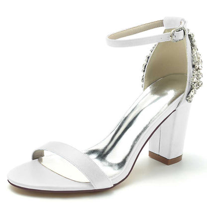 Elegant S&DCo. wedding sandals for brides with ankle strap in white with embellished details