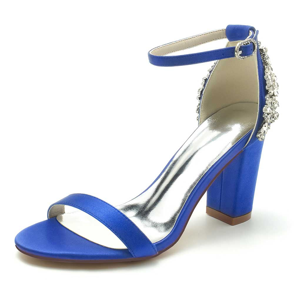 Elegant blue wedding sandals for brides with ankle strap and embellished heel detail