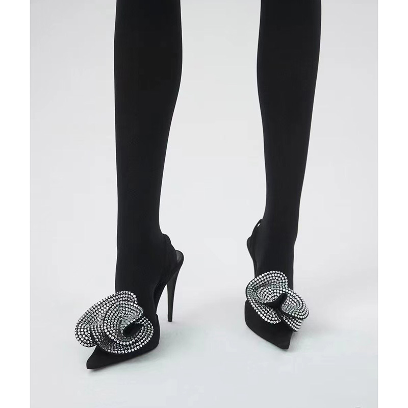 Satin Slingback Heels with Crystal Bow – Elegant Evening Pumps