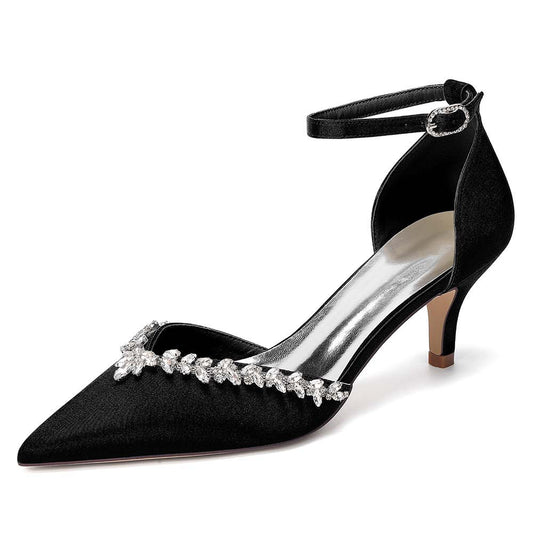 Women's Satin Wedding Shoes with Ankle Strap Rhinestone Embellished