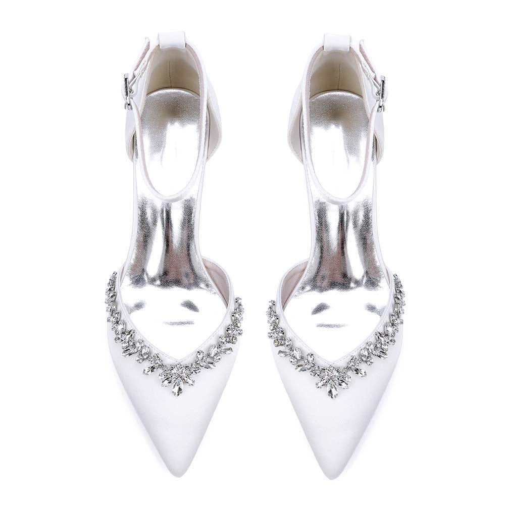 Women's Satin Wedding Shoes with Ankle Strap Rhinestone Embellished