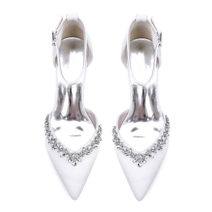 Women's Satin Wedding Shoes with Ankle Strap Rhinestone Embellished