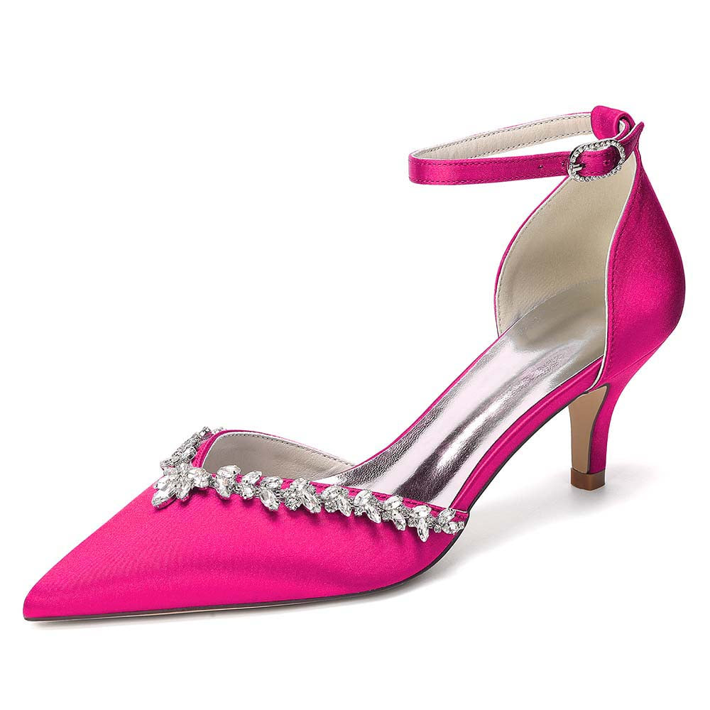 Women's Satin Wedding Shoes with Ankle Strap Rhinestone Embellished