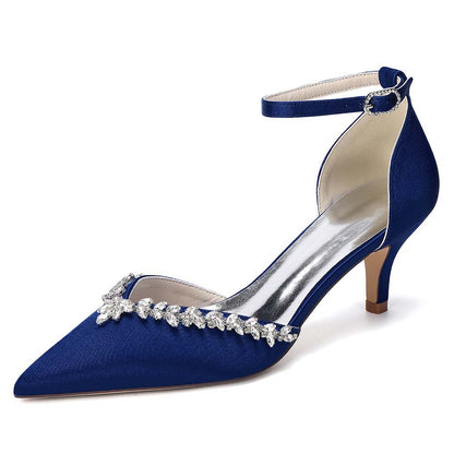 Women's Satin Wedding Shoes with Ankle Strap Rhinestone Embellished