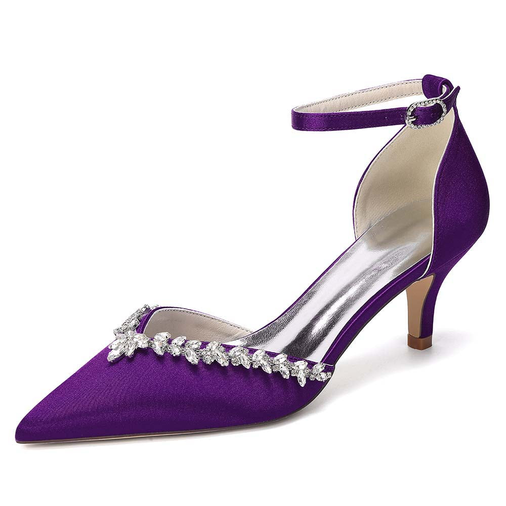 Women's Satin Wedding Shoes with Ankle Strap Rhinestone Embellished